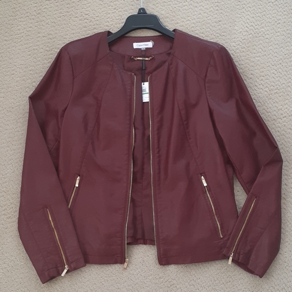 Calvin Klein Jackets & Blazers - CALVIN KLEIN Faux Dark Red Leather Jacket
